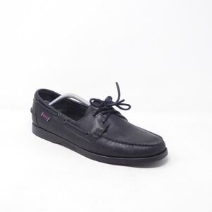 Sebago Mens Docksides Portland Boat Shoes Black Leather Lace Up Size 12M